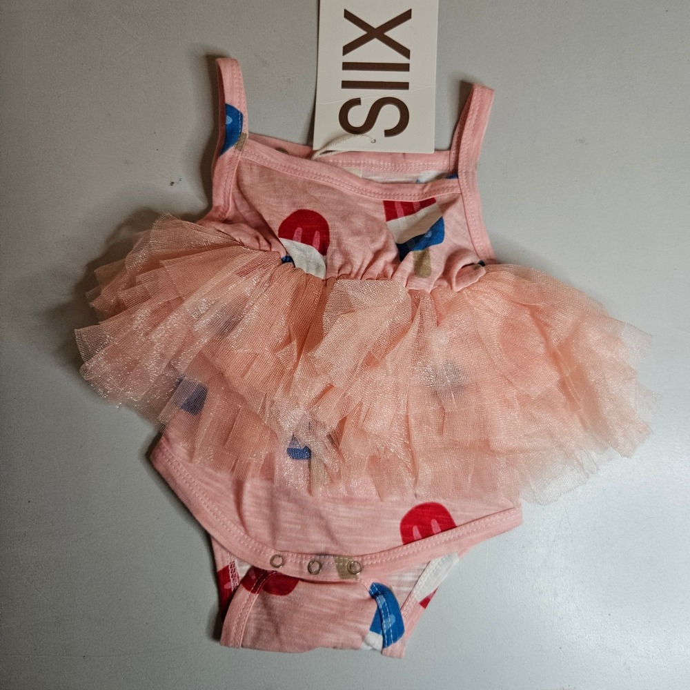 SIIX Organic Cotton Baby Girl Popsicle Tutu‎ Bodysuit Pink July 4th 3-6M NWT